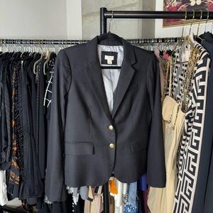 J.Crew Schoolboy Blazer Black Wool Blend Gold Button Womens 2 EUC Preppy Office